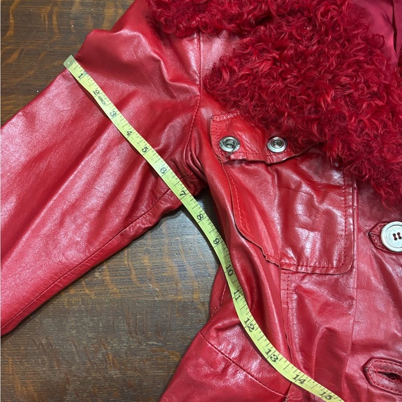 Vintage Berto Lucci Creazione  Fur Trimmed Red Leather Jacket - Picture 13 of 16